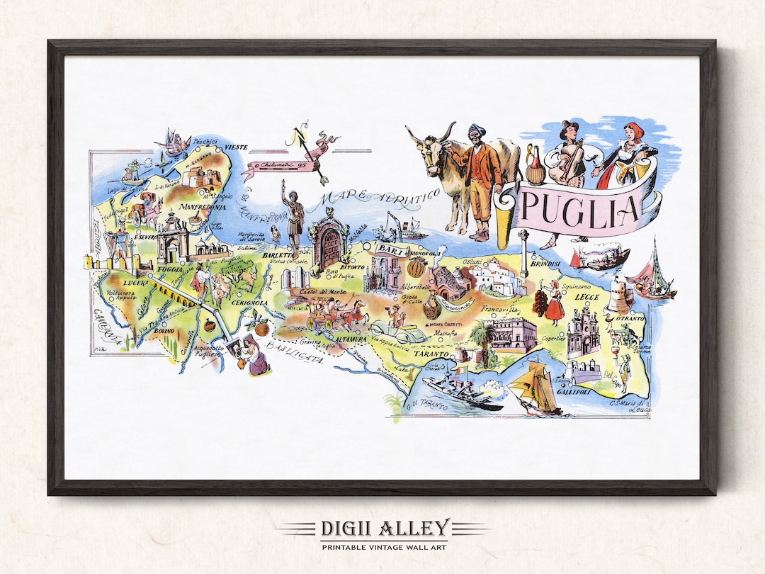 Fun Map of Puglia in Italy – Digital Download PRINTABLE Vintage Pictorial  Old Illustration Italian Wall Art Gift Travel Adventure Map - Etsy, image size:1080x810