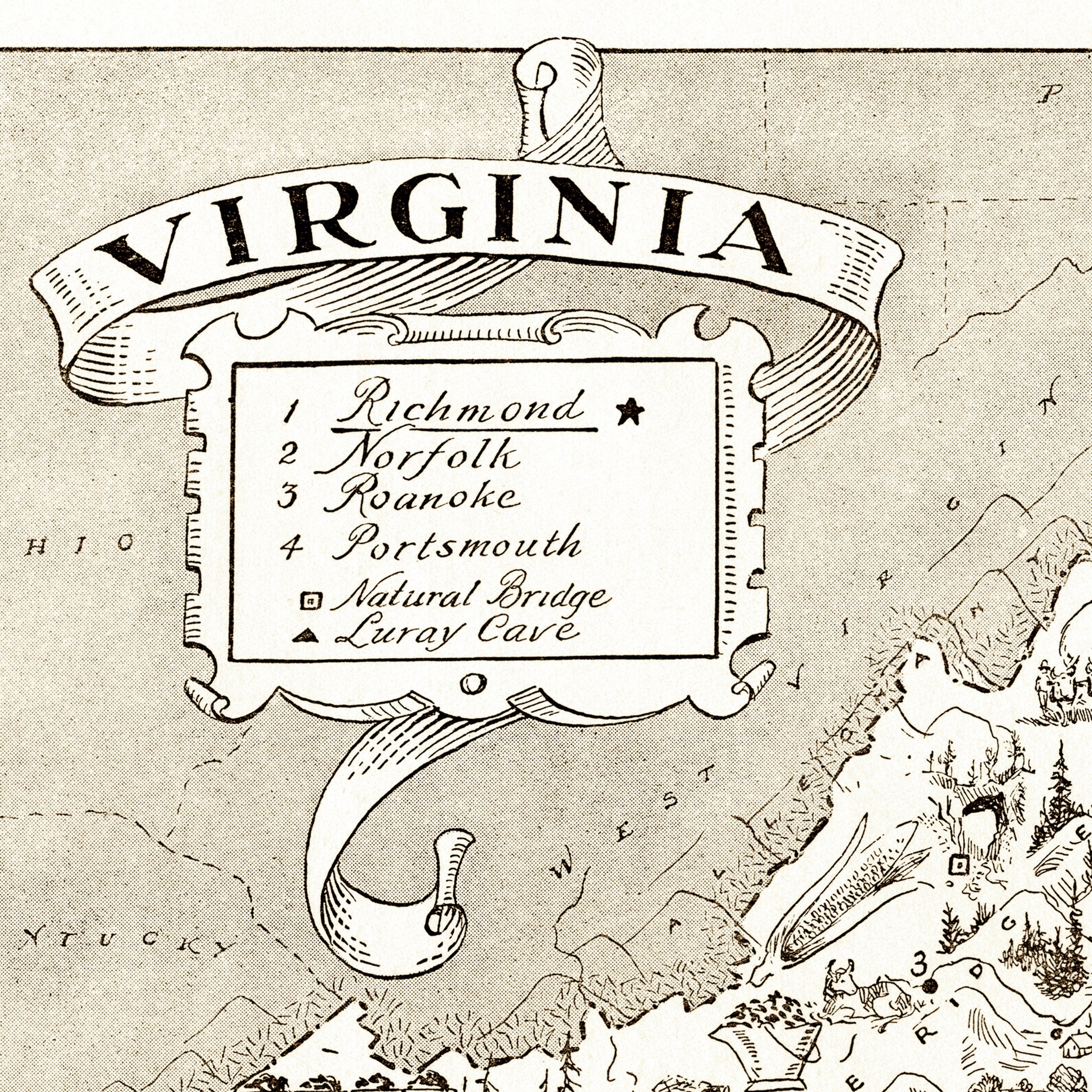 Pictorial state map of virginia digital download printable vintage fun