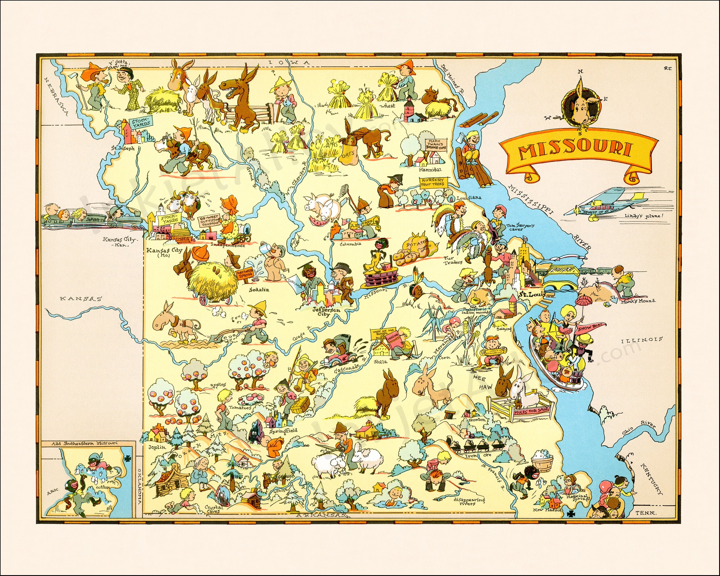 Fun State Map of Missouri – Digital Download PRINTABLE Vintage ...