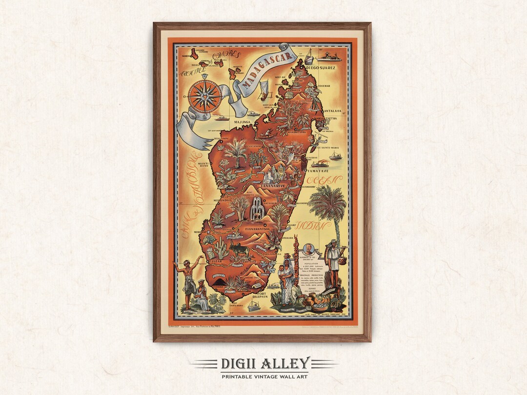 Fun Map of Madagascar, Africa – Digital Download PRINTABLE Vintage Old ...