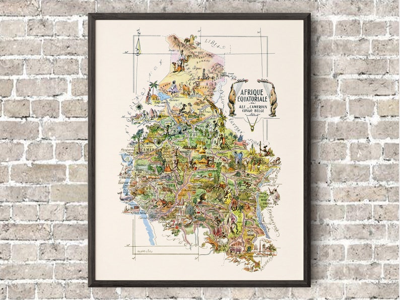 Fun Map of Equatorial Africa – Digital Download PRINTABLE Vintage ...
