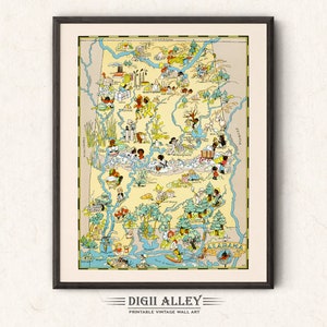 Fun State Karte von Alabama - digitaler Download DRUCKBARE Vintage bildliche alte Illustration Abenteuer Wand Kunst Dekor Cartoon Geschenk