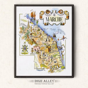 Fun Map of Italy Marche – Digital Download PRINTABLE Vintage Pictorial Old Illustration Italian Wall Art Gift Travel Adventure Map
