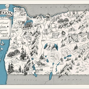 Pictorial Map of Oregon – Digital Download PRINTABLE Vintage Fun Old ...