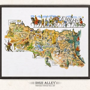 Lustige Landkarte von Italien Emilia - Digital Download DRUCKBARE Vintage bildliche alte Illustration Italienische Wand Kunst Geschenk Reise Abenteuer Karte