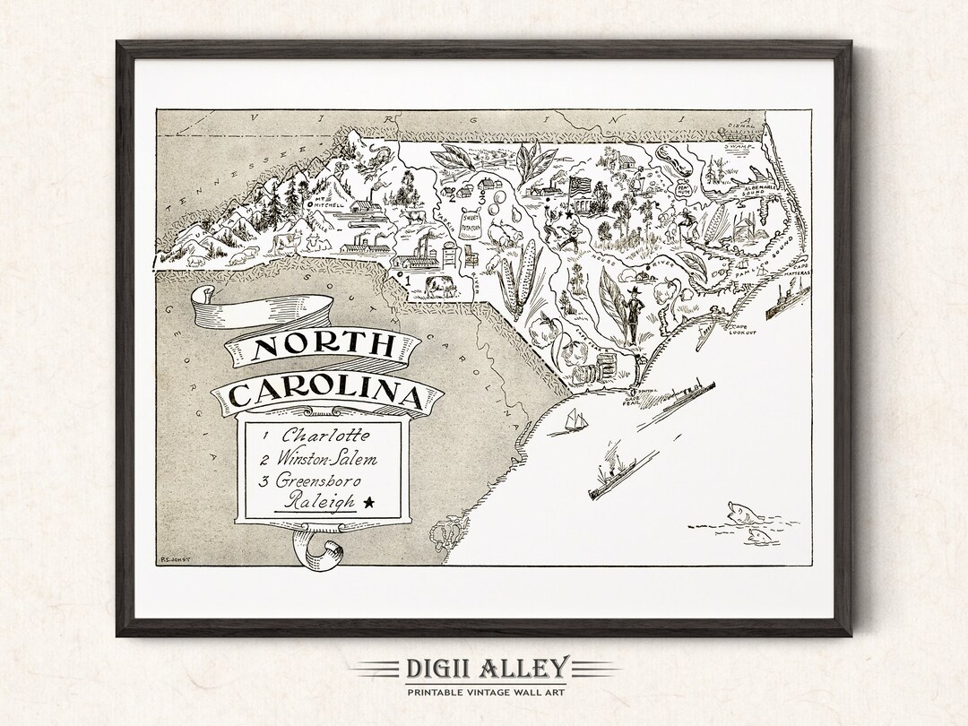 Pictorial State Map of North Carolina – Digital Download PRINTABLE ...