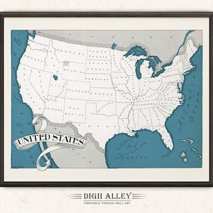 Pictorial Map of the United States – Digital Download PRINTABLE Vintage Fun Old Wall Art Décor Whimsical Illustration Gift