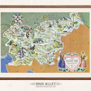 Alte Landkarte von Slowenien - digitaler Download DRUCKBARE Vintage Spaß bildliche Illustration Wand Kunst Dekor Reise Abenteuer Landkarte Europa