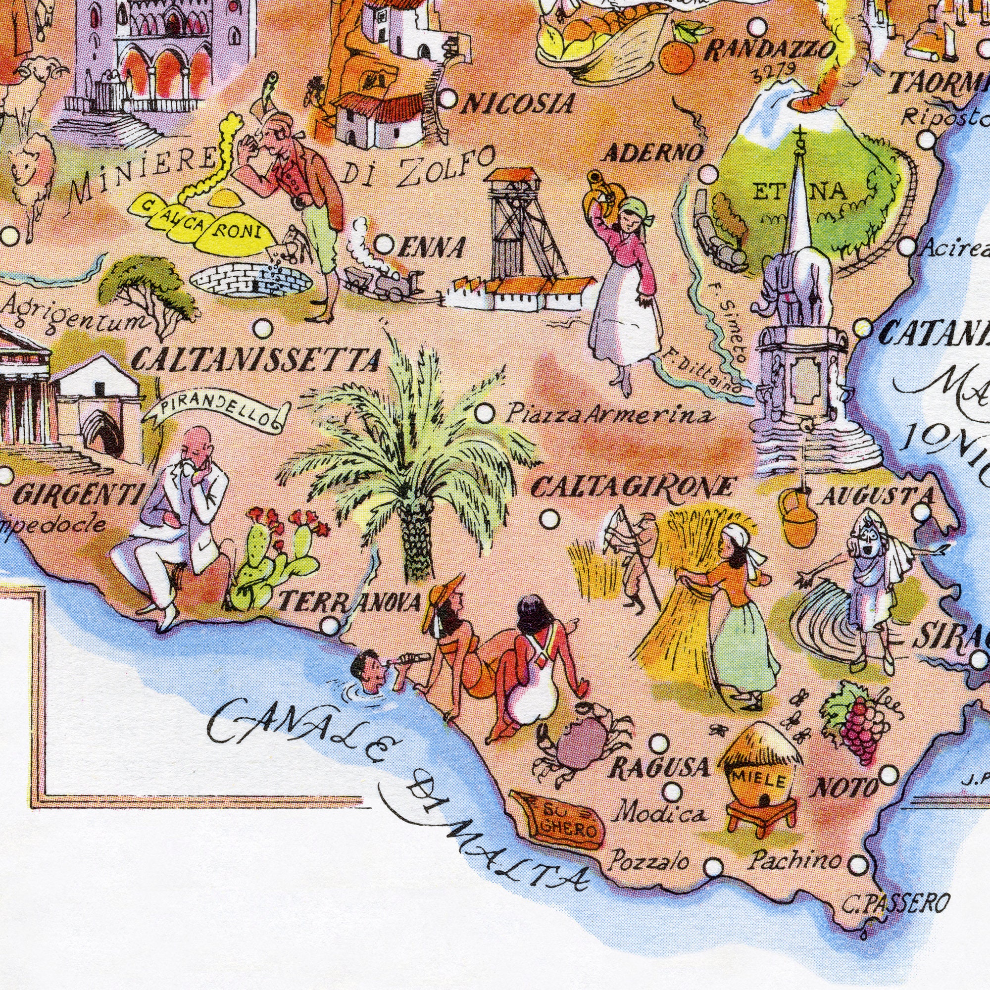 Fun Map of Italy Sicily Sicilia Digital Download PRINTABLE Vintage