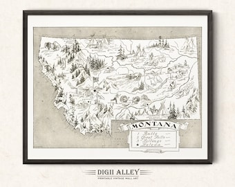 Pictorial State Map of Alaska Digital Download PRINTABLE Vintage Fun ...