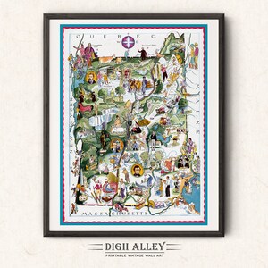 Carte amusante de l'état du Vermont et du New Hampshire - cadeau d'art mural aventure vintage en téléchargement numérique, imprimable
