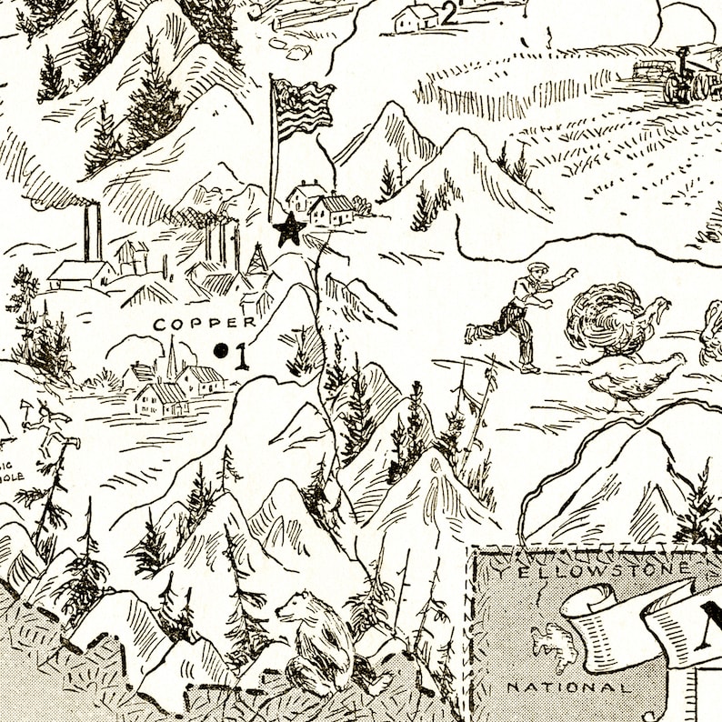 Pictorial State Map of Montana Digital Download PRINTABLE Vintage Fun ...