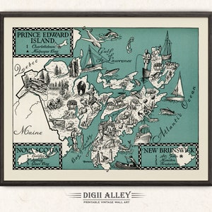 Karte von Prince Edward Island Canada - Digital Download DRUCKBARE Spaß Vintage bildhafte Wand-Kunst-Dekor-wunderliche Karikatur-Illustration