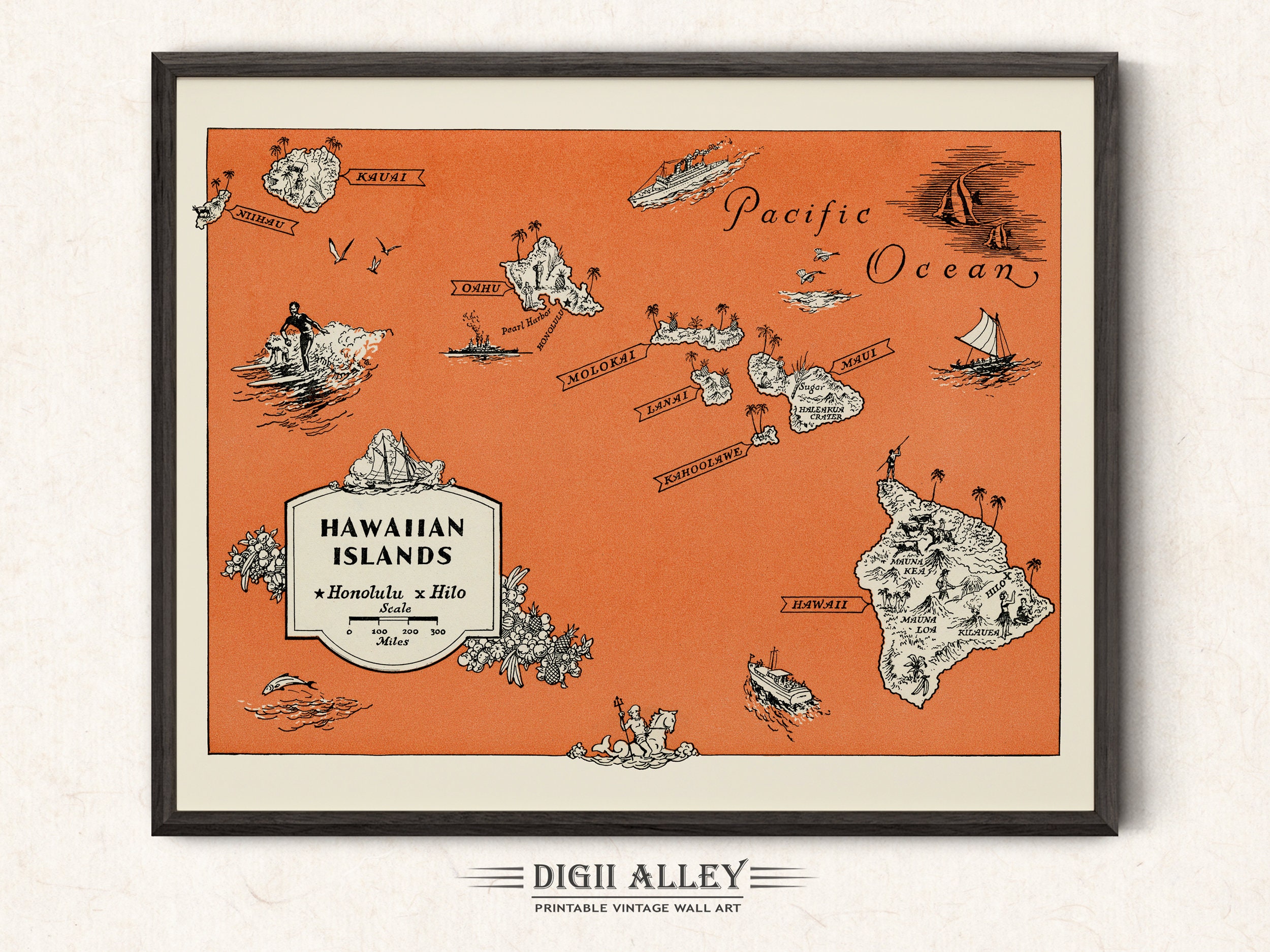 Map of Hawaiian Islands – Digital Download PRINTABLE Fun Vintage Map of Hawaiian Islands – Digital Download PRINTABLE Fun Vintage