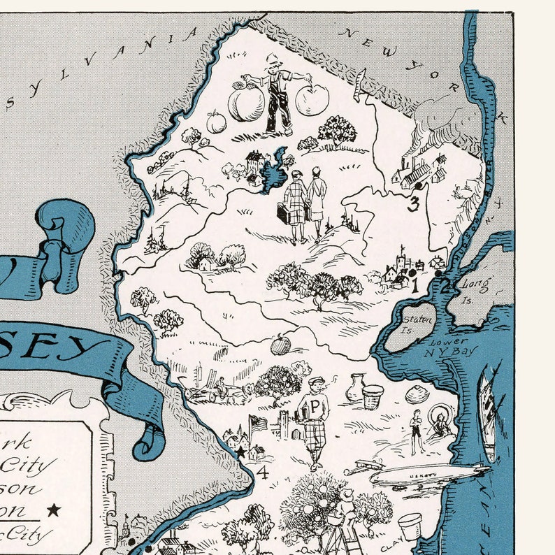 Pictorial Map of New Jersey Digital Download PRINTABLE Vintage Fun Old ...