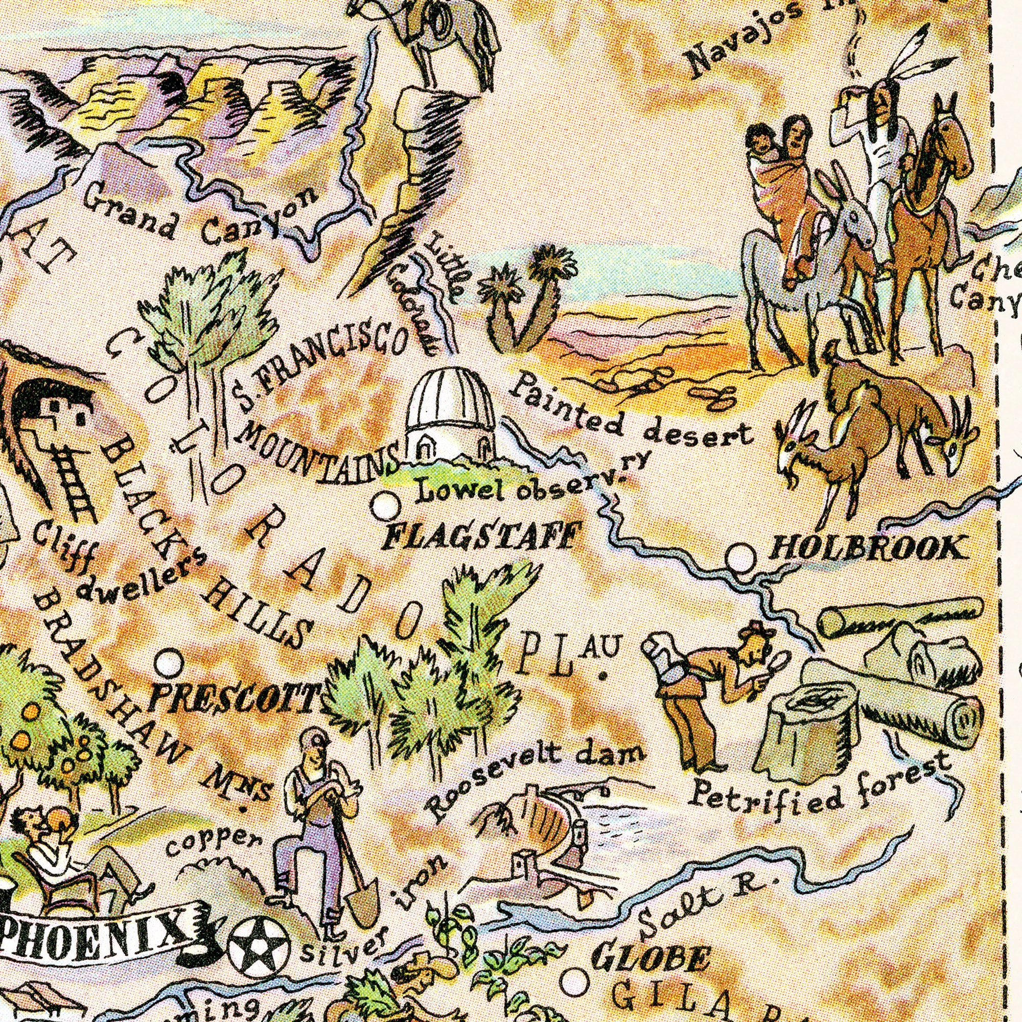 Arizon Fun Map Fun State Map of Arizona – Digital Download PRINTABLE Vintage Pictorial ...