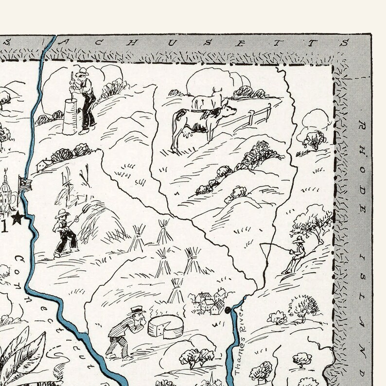 Pictorial Map of Connecticut Digital Download PRINTABLE Vintage Fun Old ...