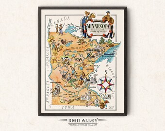 Fun State Map of Wyoming – Digital Download PRINTABLE Vintage Pictorial ...