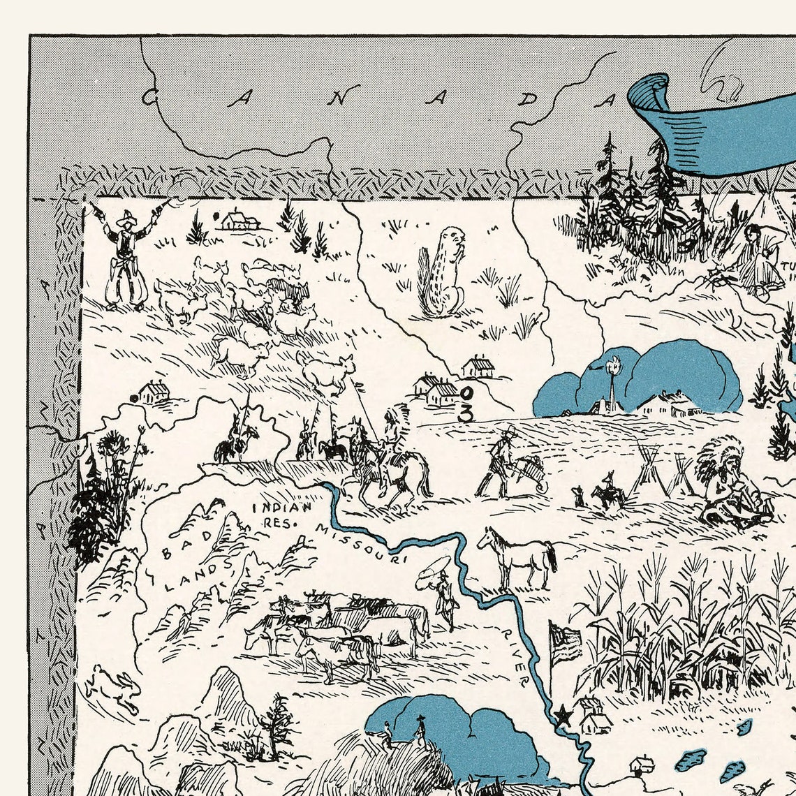 Pictorial Map of North Dakota Digital Download PRINTABLE - Etsy