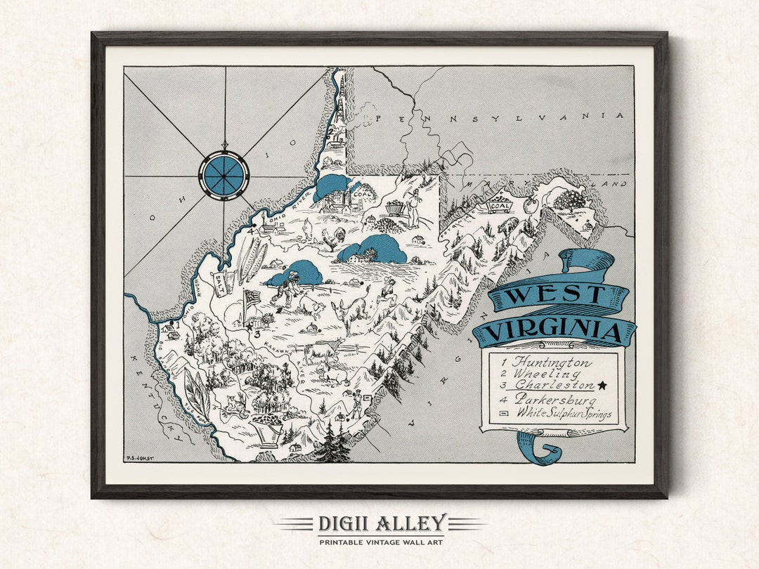 Pictorial Map of West Virginia – Digital Download PRINTABLE Vintage Fun ...