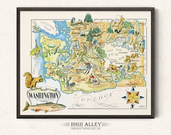 Fun State Map of Wyoming – Digital Download PRINTABLE Vintage Pictorial ...