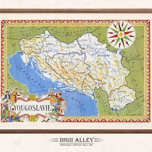 Alte Karte des ehemaligen Jugoslawien - digitaler Download DRUCKBARE Vintage Spaß bildliche Illustration Wand Kunst Dekor Reise Abenteuer Karte