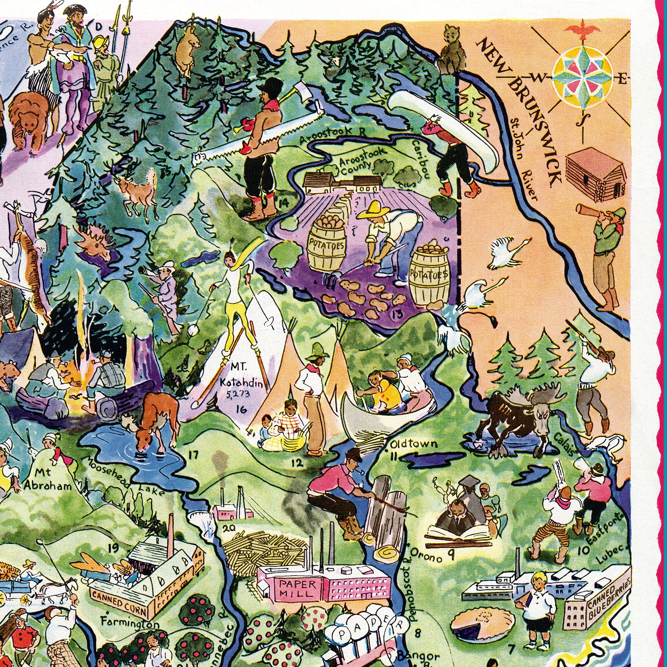 Fun State Map of Maine – Digital Download PRINTABLE Vintage Pictorial ...