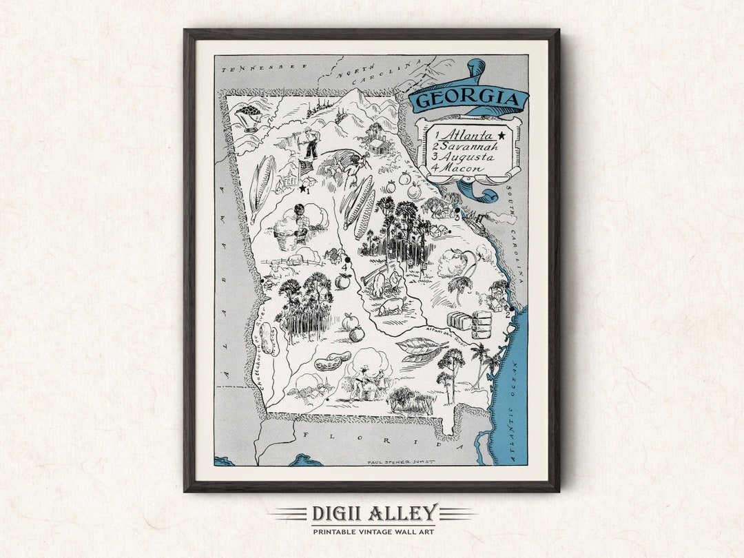 Pictorial Map of Georgia – Digital Download PRINTABLE Vintage Fun Old ...