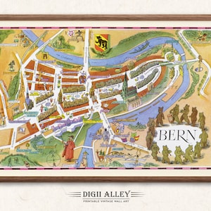 Fun Street Map von Bern in der Schweiz - Digital Download DRUCKBARE Vintage bildhafte Illustration Wand Kunst Dekor