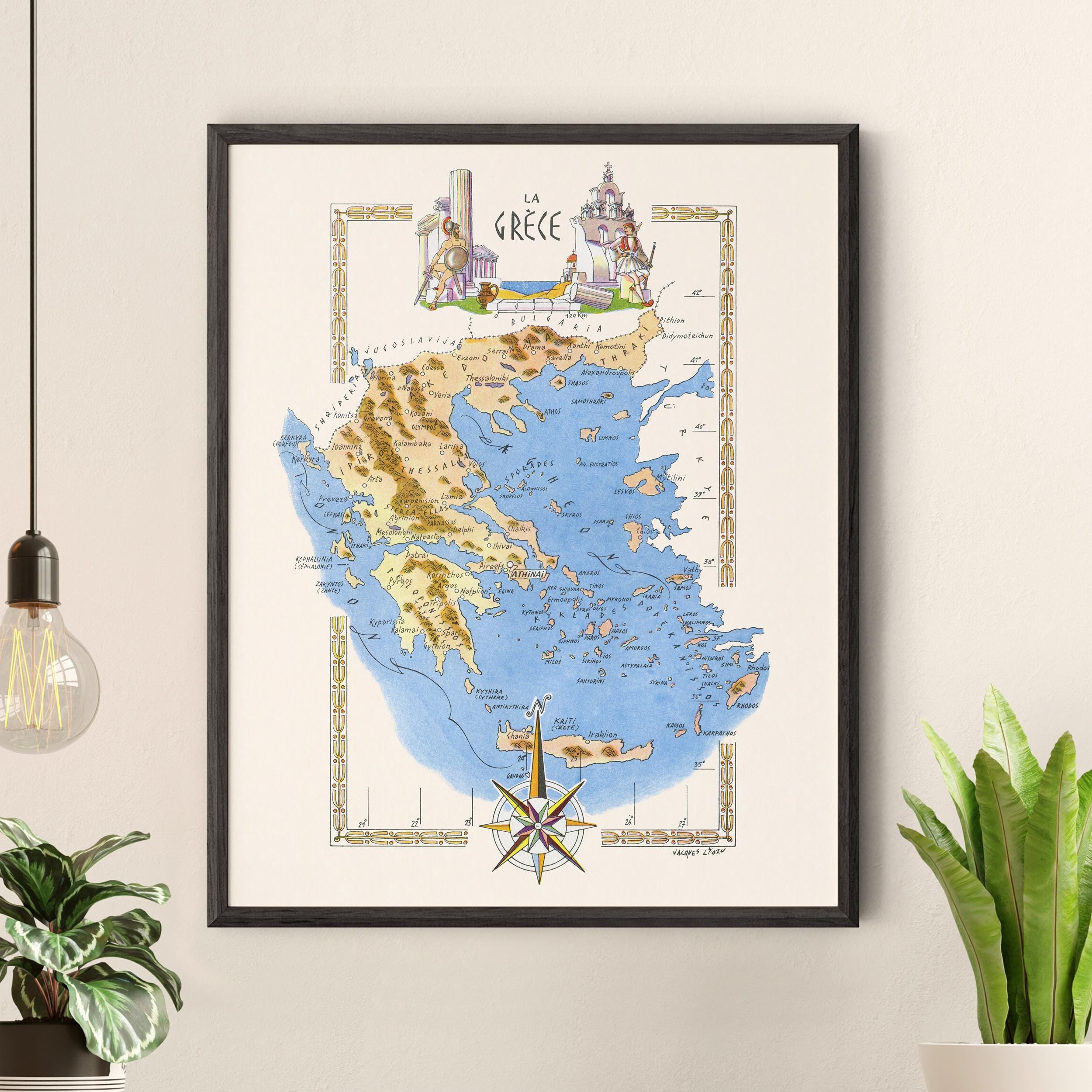 Fun Map of Greece – Digital Download PRINTABLE Vintage Pictorial ...