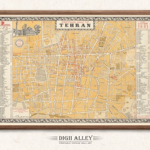 Mapa antigo de Teerã no Irã no Oriente Médio – Download digital IMPRIMÍVEL Ilustração pictórica vintage Arte de parede Decoração Viagem Geografia