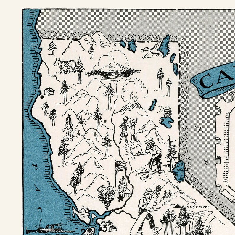 Pictorial Map of California – Digital Download PRINTABLE Vintage Fun ...