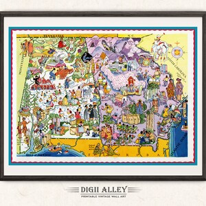 Leuke staatskaart van Alabama en Georgia – digitale download AFDRUKBARE vintage picturale oude illustratie avontuur kunst aan de muur decor cadeau