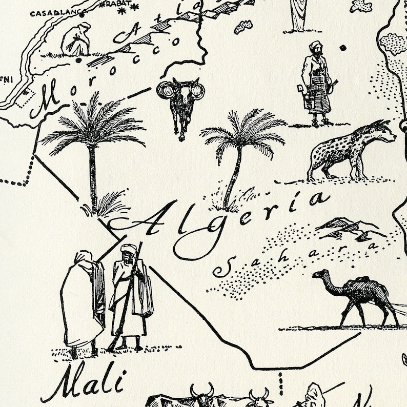 Map of North Africa – Digital Download PRINTABLE Vintage Pictorial Fun ...