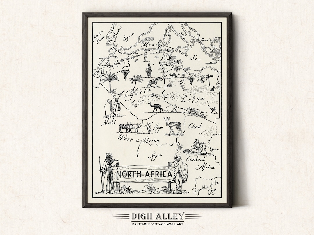 Map of North Africa – Digital Download PRINTABLE Vintage Pictorial Fun ...