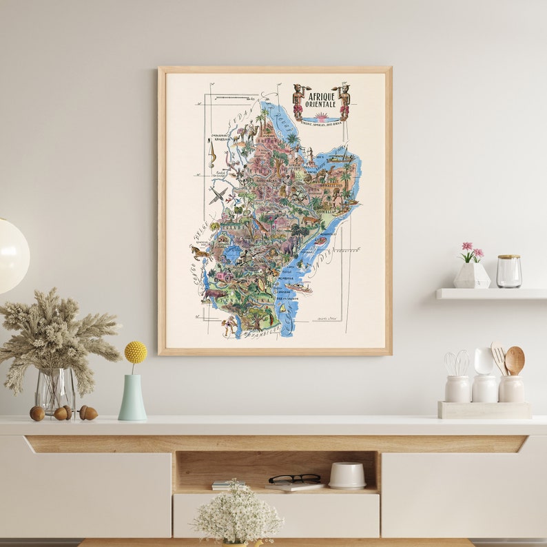 Fun Map of East Africa Digital Download PRINTABLE Vintage Pictorial Old ...