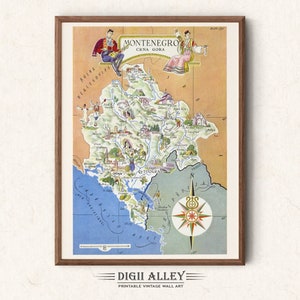 Alte Landkarte von Kroatien - digitaler Download DRUCKBARE Vintage Spaß Bildliche Illustration Wand Kunst Dekor Reise Abenteuer Karte Europa