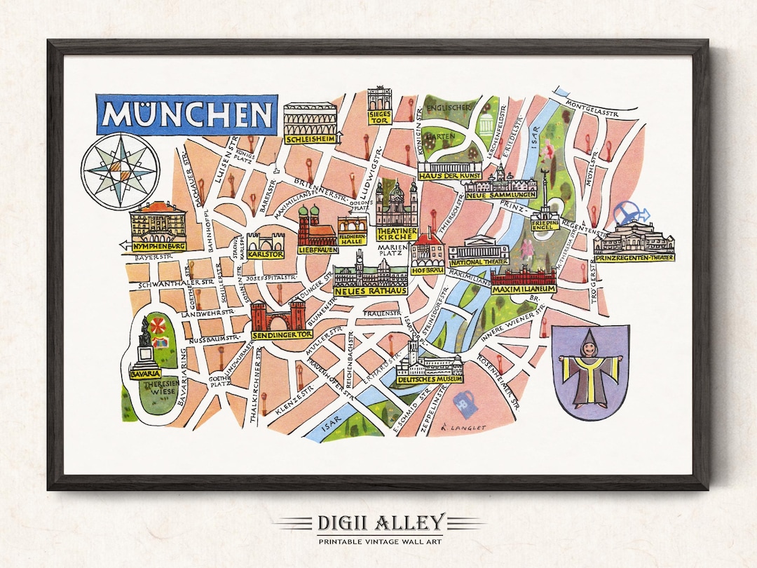 Fun Map of Munich in Germany, Deutschland, DE – Digital Download ...