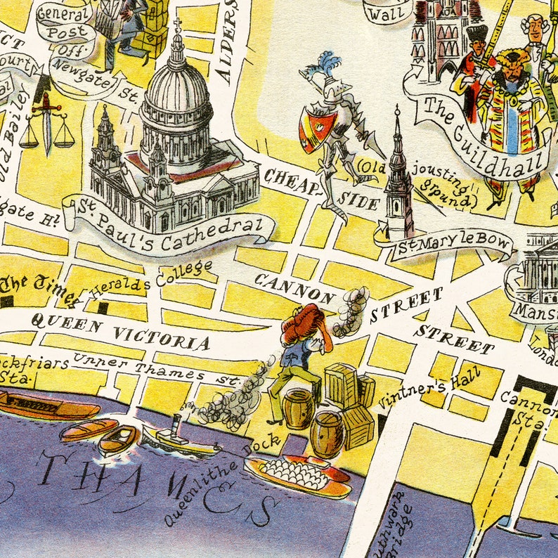 Fun Map of the City of London in Great Britain, England, UK – Digital ...