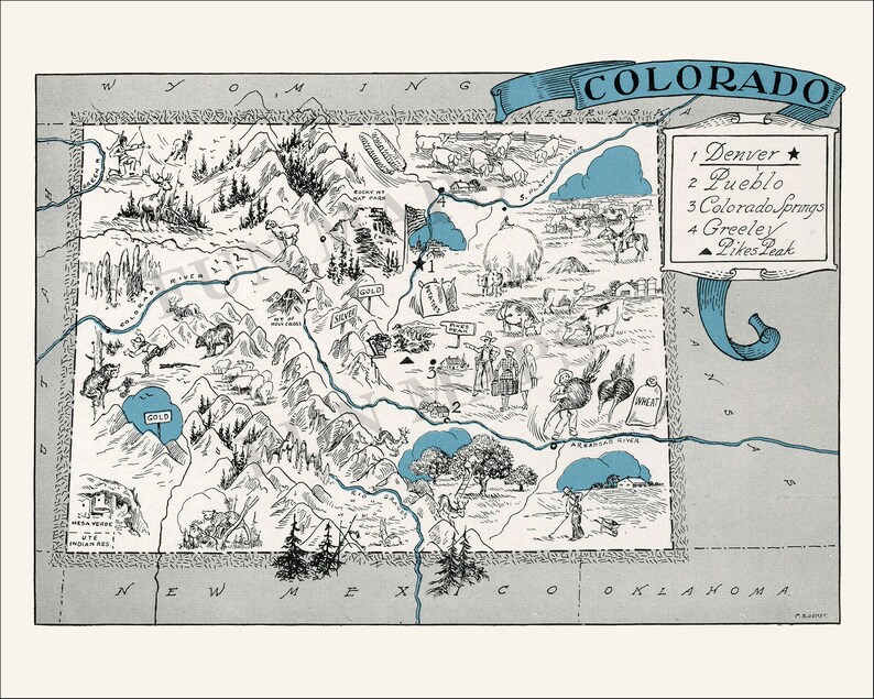 Pictorial Map of Colorado – Digital Download PRINTABLE Vintage Fun Old ...