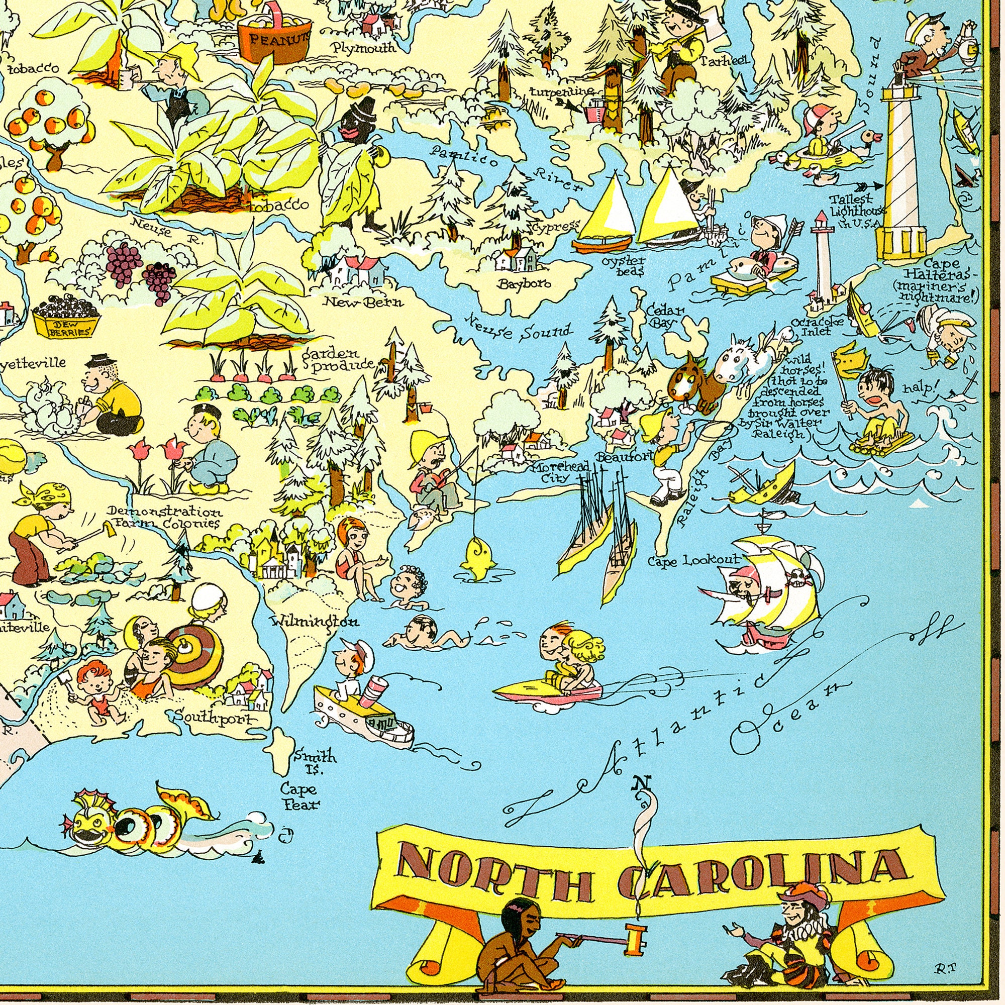 Fun State Map of North Carolina – Digital Download PRINTABLE Vintage ...
