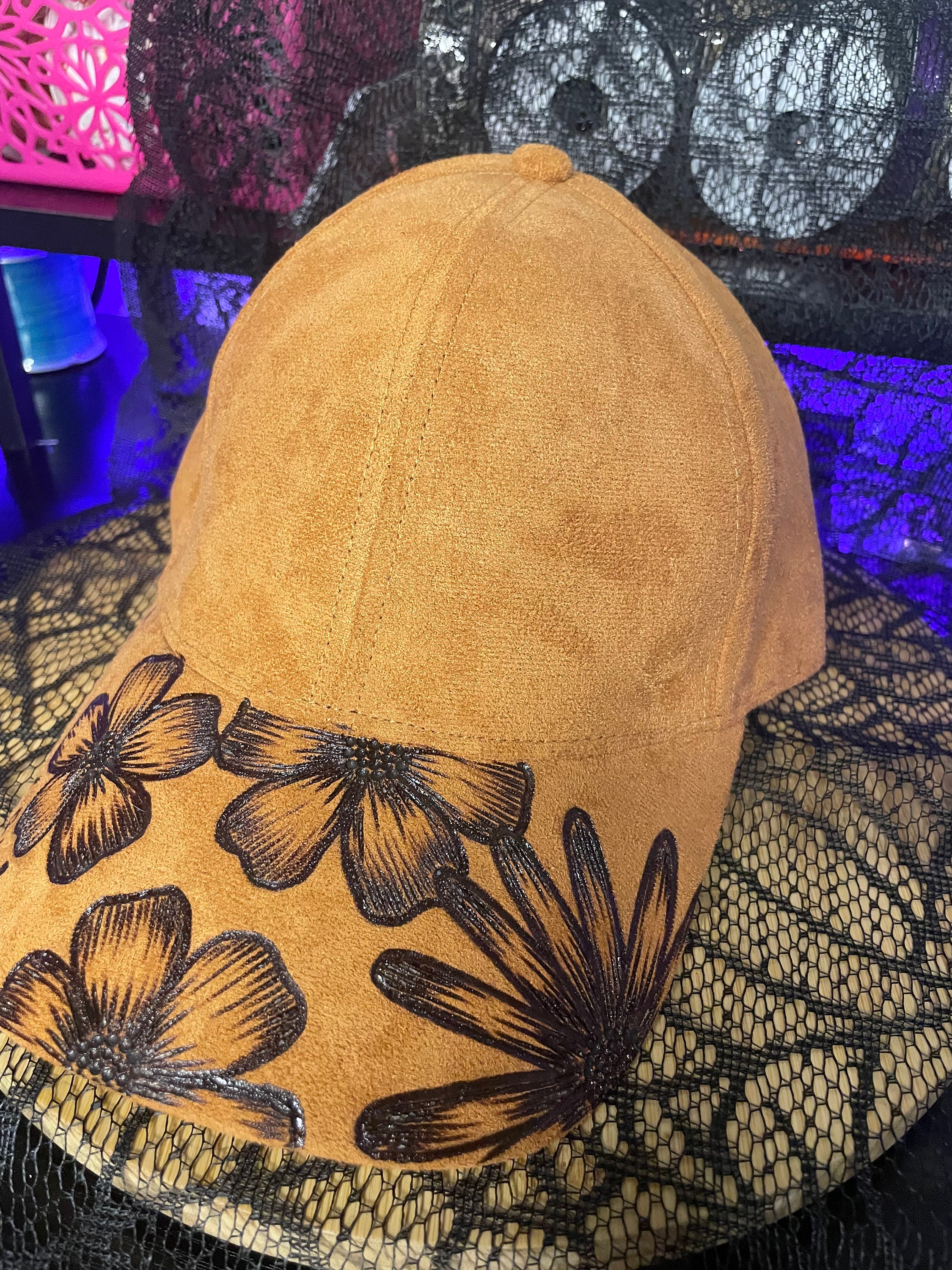 Hand Burned Suede Ball Cap Etsy