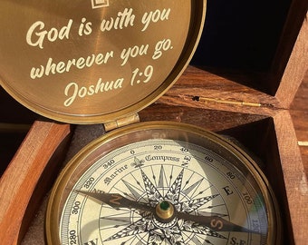 Mothers Day Gift Working Compass With Custom Handwriting Antique Finish Printed with Blessing Message with Wooden Case