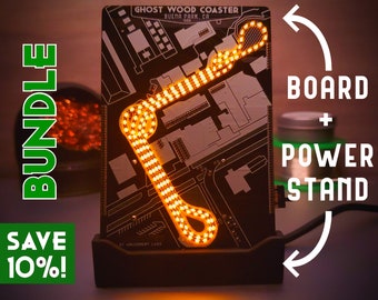 BUNDLE: Ghost Wood Coaster + Power Stand | LightRides | Light-Up LED Roller Coaster