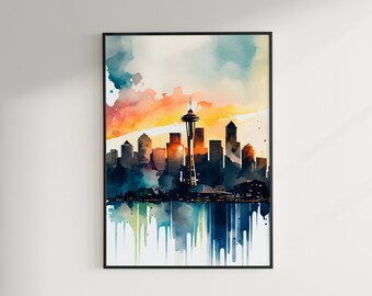 Seattle Skyline Watercolor