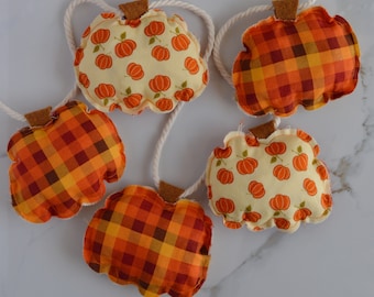 Orange Plaid Pumpkin Garland, Handmade Thanksgiving Decor, Fall Garland