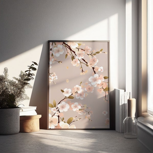 Light Pink Cherry blossom Flower Art Print, Sakura Print Set, Japanese Floral Art, Japan Cherry Blossom, DIGITAL DOWNLOAD