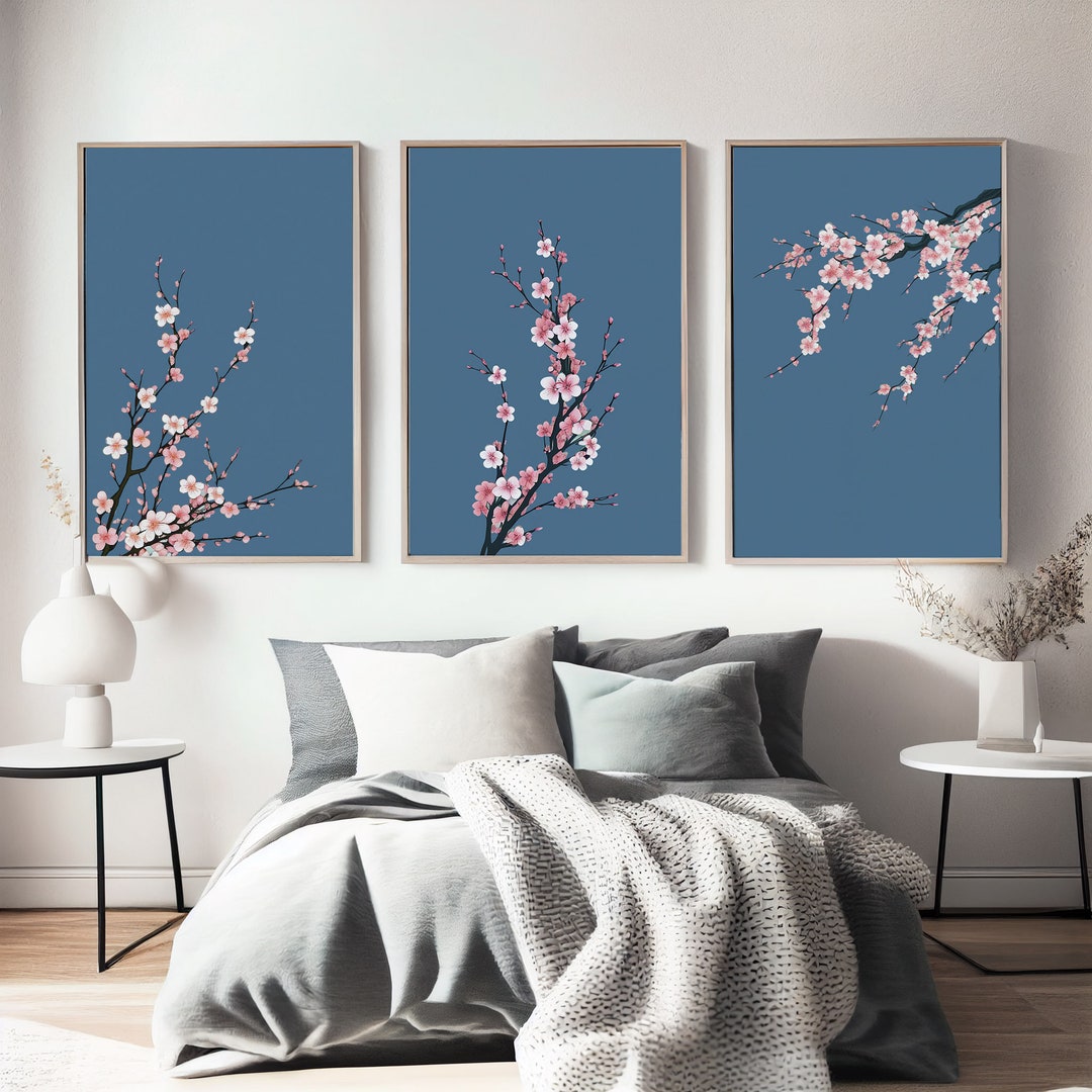 Set of 3 Cherry Blossom Flower Art Print, Sakura Print Set, Japanese