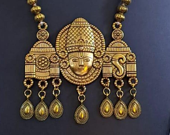 Royal blue thread necklace with Golden oxidised traditional pendant