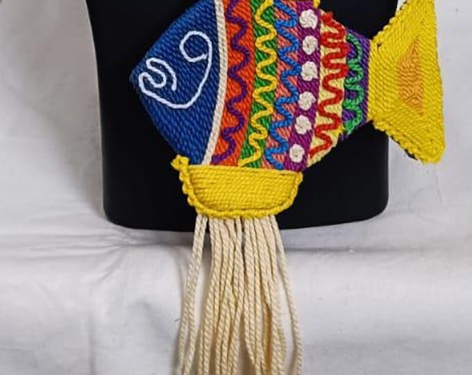 Multi colour thread fish pendant Jewellery. set with matching thread earrings